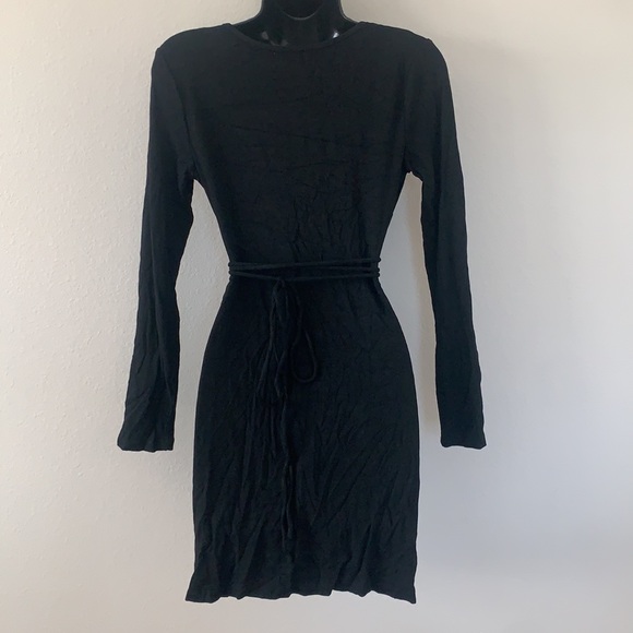Princess Polly Noa Black Long Sleeve Ribbed Cut Out Criss Cross Tie Mini Dress - Picture 8 of 11